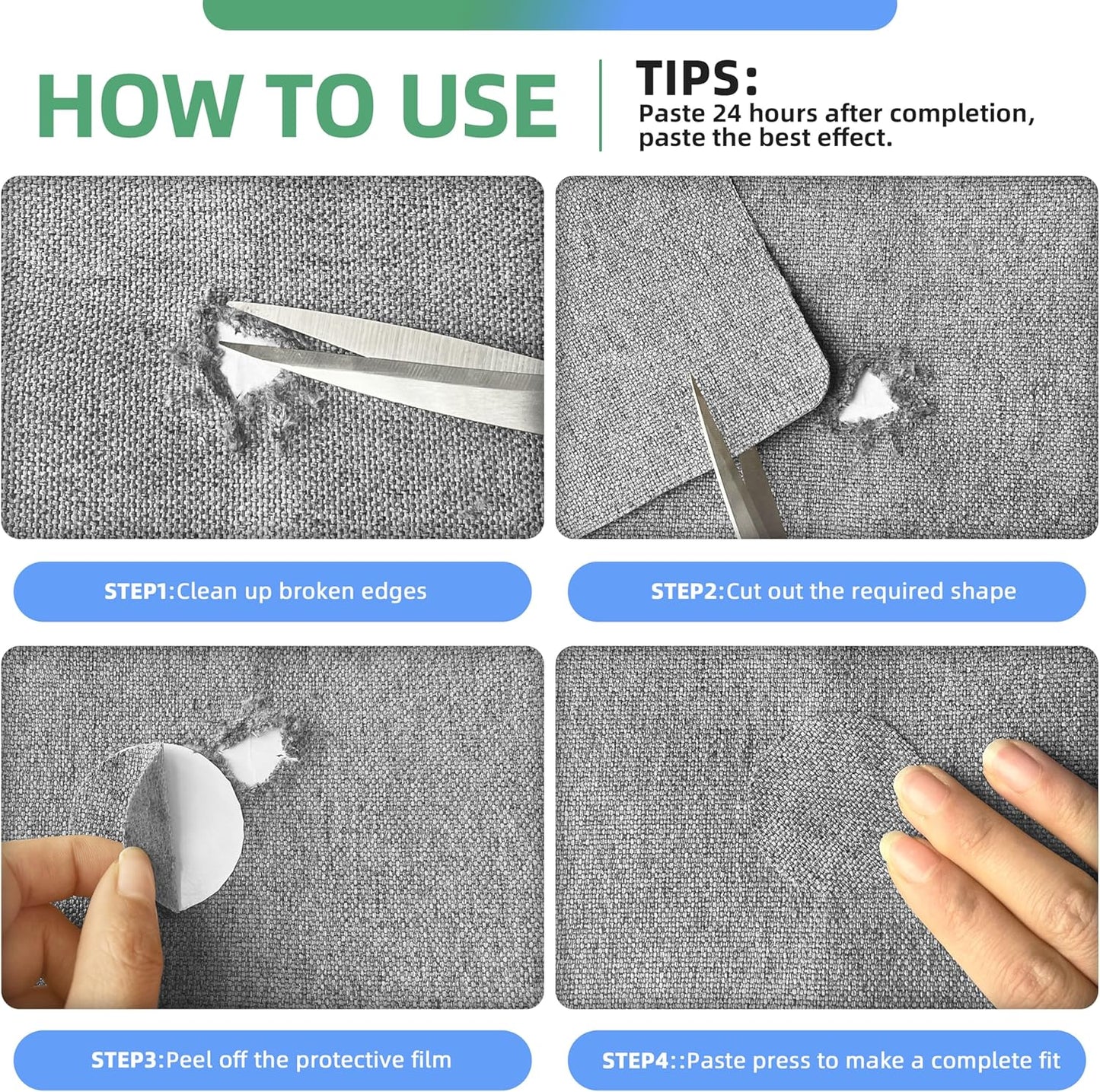 Azobur Coarse Linen Repair Patches, 6 Piece Self-Adhesive Linen Fabric Patches, Multi Color, Can be Used for Linen Sofa Repair and Linen Clothes Repair, Quick Fix Sofa.(Off-White)