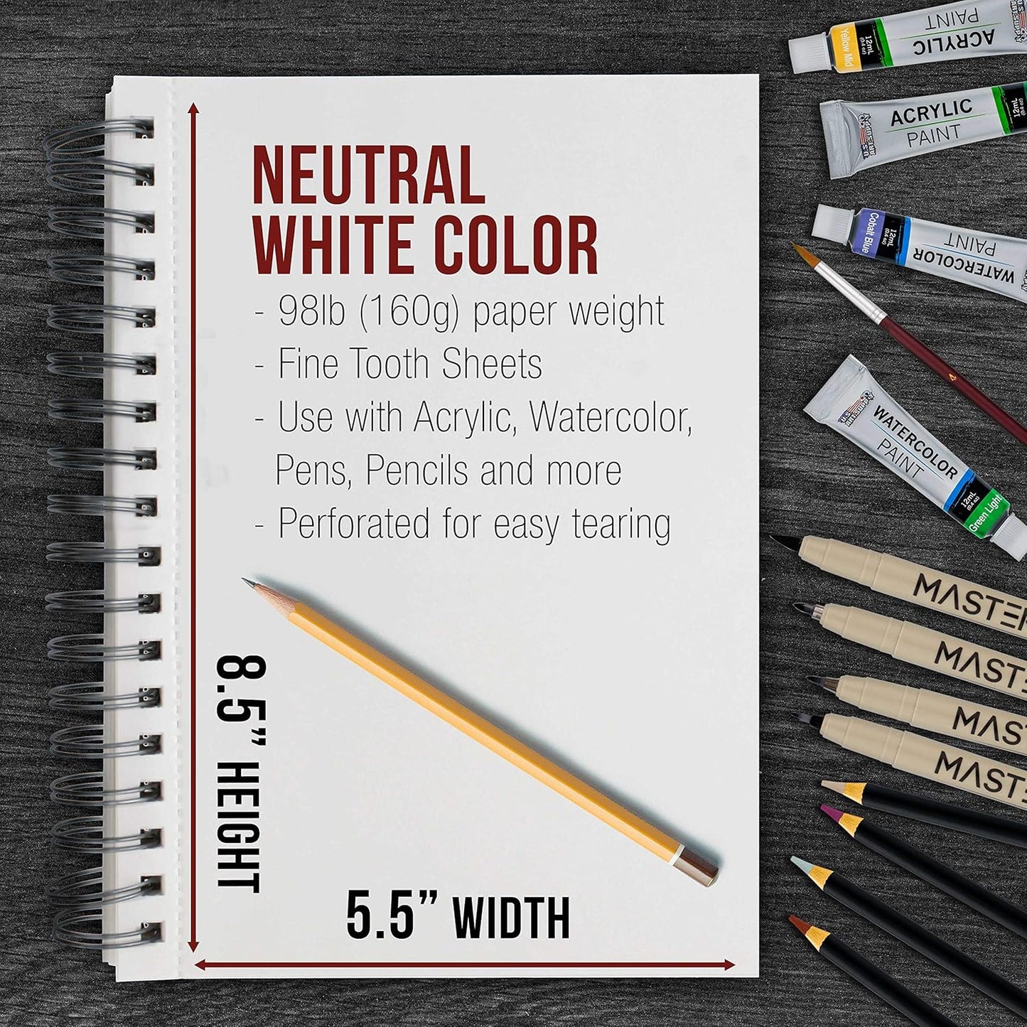 U.S. Art Supply 5.5"x8.5" Mixed Media Sketchbook, 2 Pack (60 Sheets), 98 lb (160 GSM) - Spiral-Bound Pad with Perforated Acid-Free Paper - Artist Sketch Book for Drawing, Painting, Watercolor
