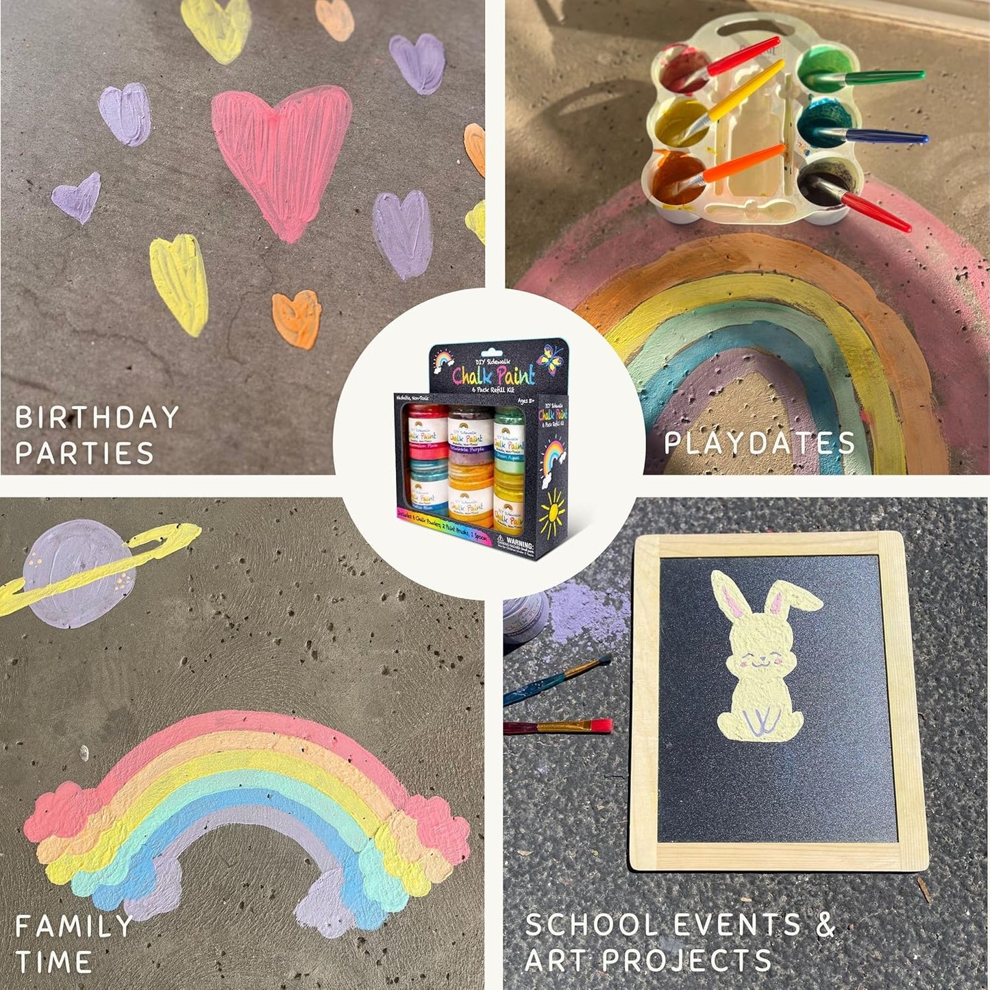 DIY Sidewalk Chalk Paint Set - Non-Toxic, Washable Powdered Chalk - Simply Mix in Water and Use a Paintbrush to Create Colorful Artwork on the Sidewalk or Chalkboard, For Kids Ages 5+