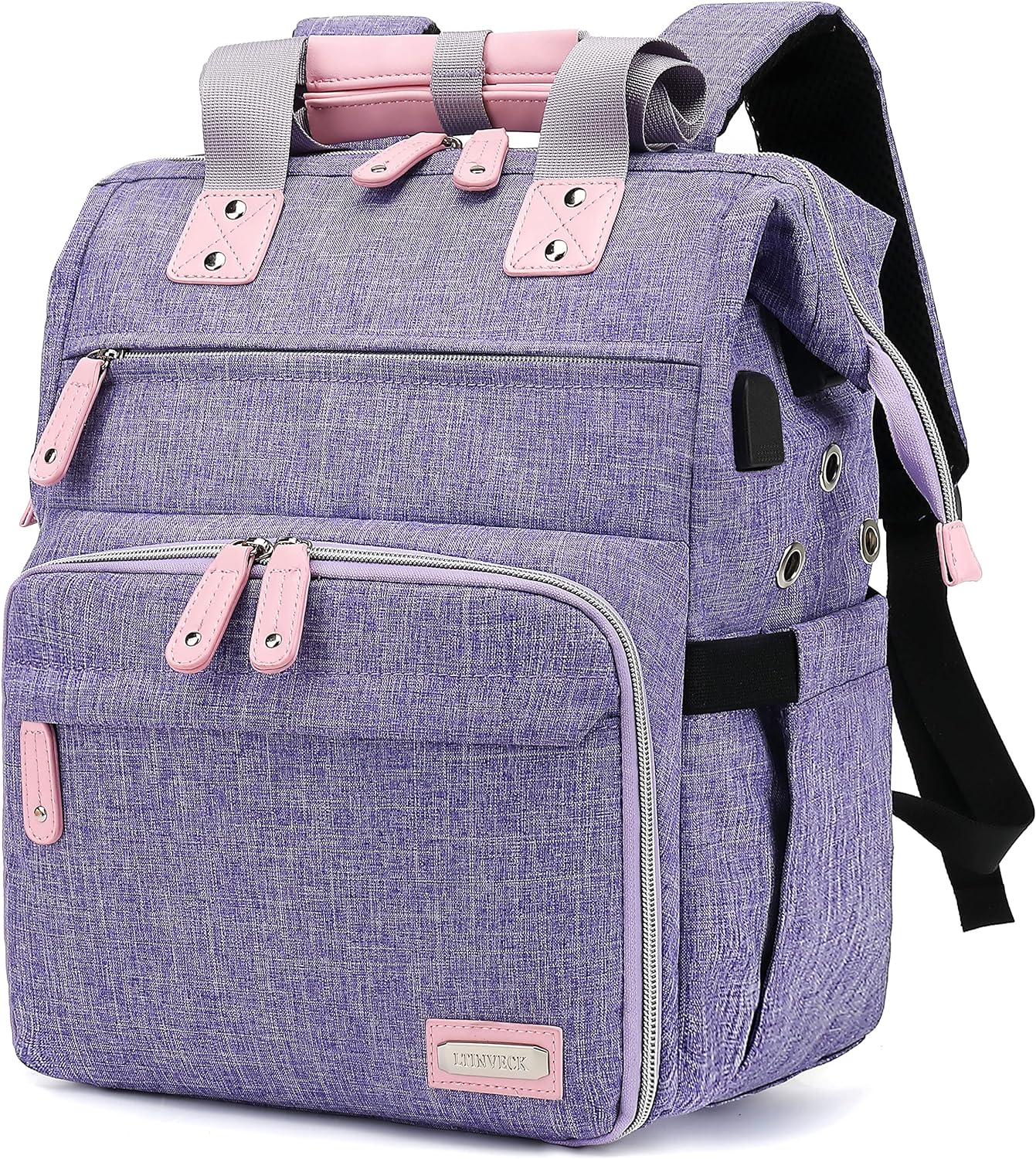 Crochet Backpack,Knitting Bag Backpack Yarn Storage Organizer Travel Crochet Bag with USB Charging Port,Large Yarn Tote Bag, Purple, Crochet Backpack, Travel