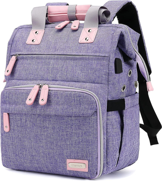 Crochet Backpack,Knitting Bag Backpack Yarn Storage Organizer Travel Crochet Bag with USB Charging Port,Large Yarn Tote Bag, Purple, Crochet Backpack, Travel