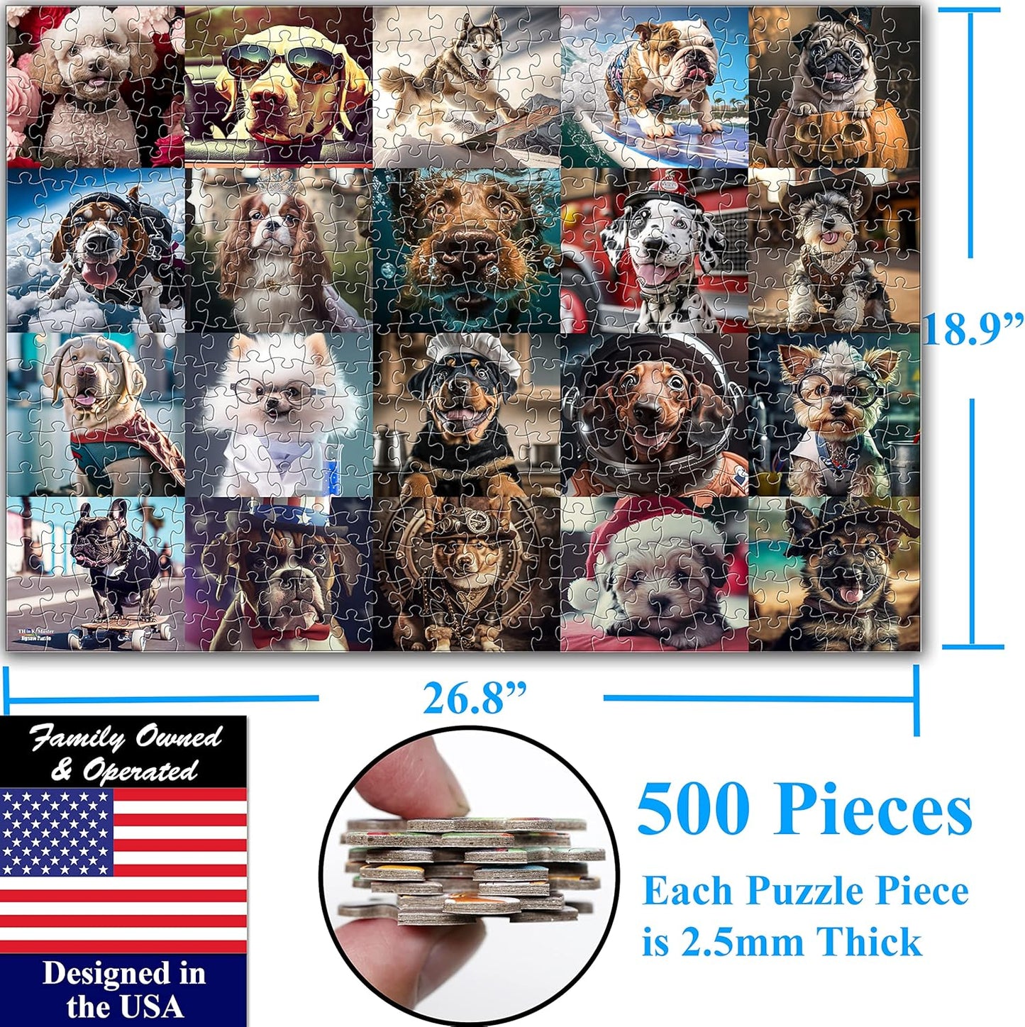Think2Master Cute Dogs 500 Pieces Jigsaw Puzzle Featuring heartwarming Puppies and Dogs. Fun Teens, Seniors & Families. Great Gift for Kids Ages 13+ Size: 26.8” x 18.9”